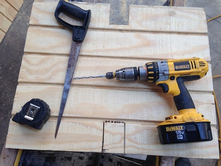 T1-11, Tape, Compass saw, Drill